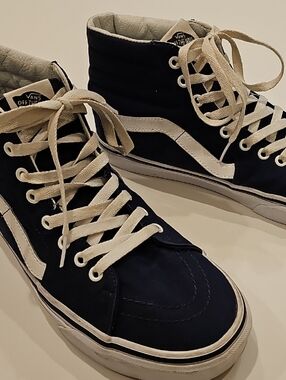 Vans SK8 High-Top Sneakers in Navy and White Men's Size 9 Women's Size 10.5